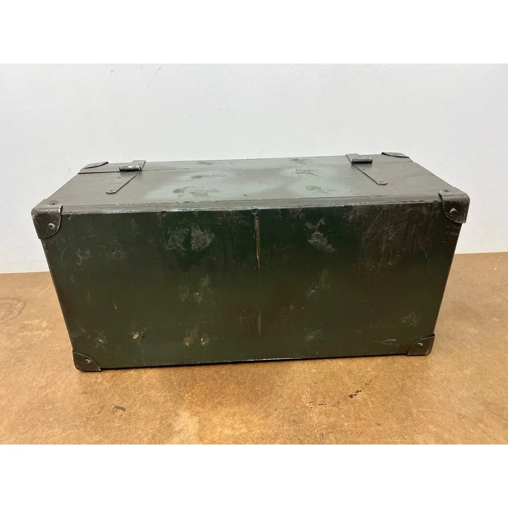 Vintage Military Wooden Chest Case OD Green Trunk Locking Tool Box Storage US